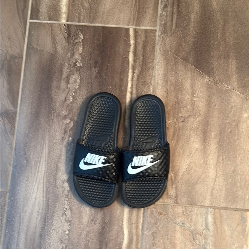 Nike Black Slides with White Logo